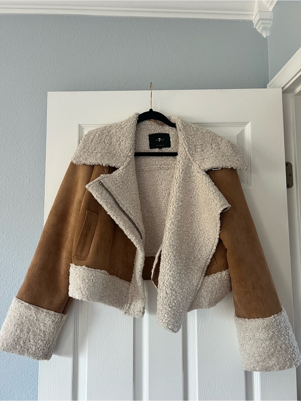 7 For All Mankind Tan Teddy Sherpa Jacket with Cream Lining
